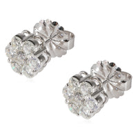 Diamond Cluster Earrings in 14K White Gold 1.37 CTW