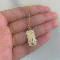 Cancer Zodiac Dog Tag Necklace in 14K Yellow Gold