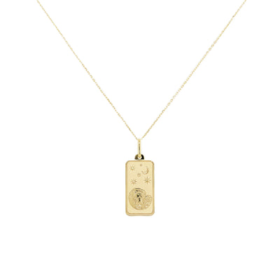 Leo Zodiac Dog Tag Necklace in 14K Yellow Gold