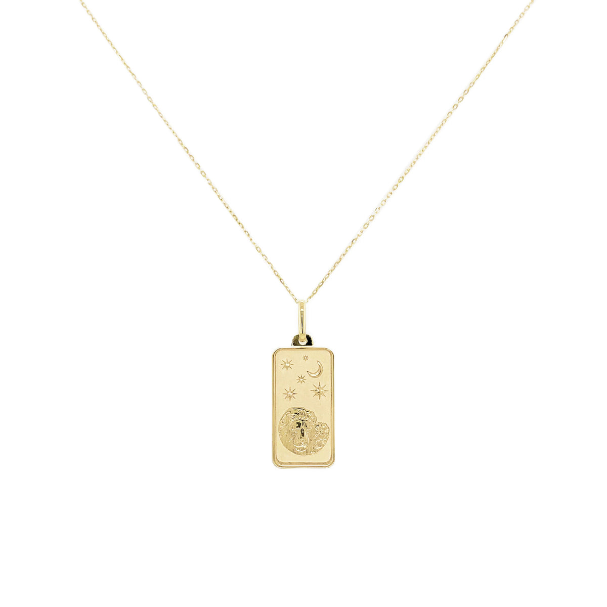 Leo Zodiac Dog Tag Necklace in 14K Yellow Gold