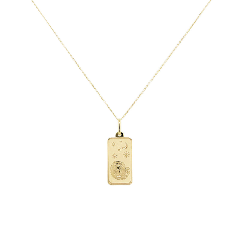 Leo Zodiac Dog Tag Necklace in 14K Yellow Gold