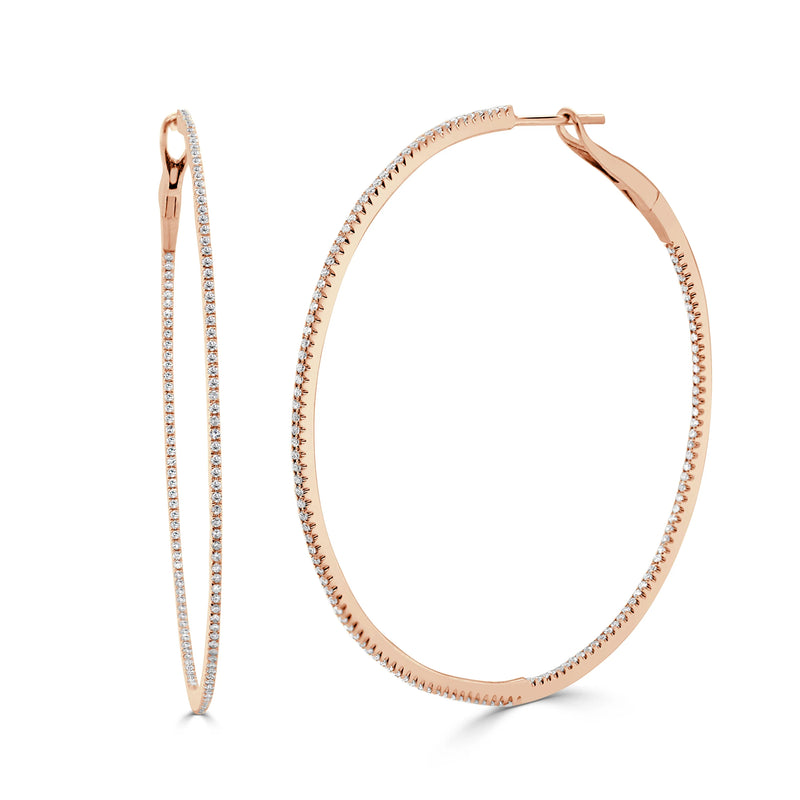 Diamond Skinny Hoop Earrings in 14K Rose Gold (0.68 CTW)