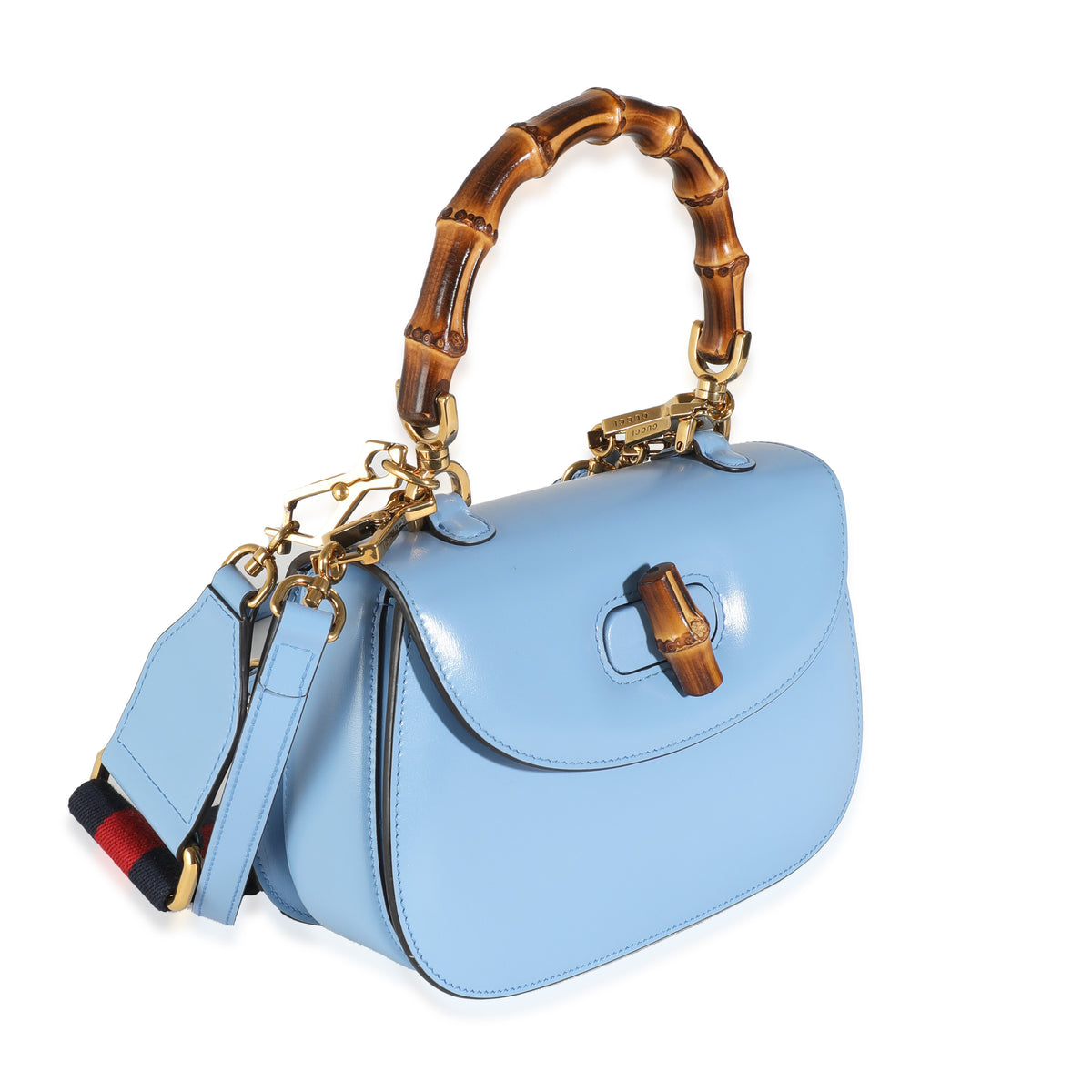 Blue Boarded Dyana Lux Calfskin Web Small Bamboo 1947 Top Handle Bag