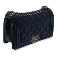 Navy Quilted Velvet Old Medium Boy Bag