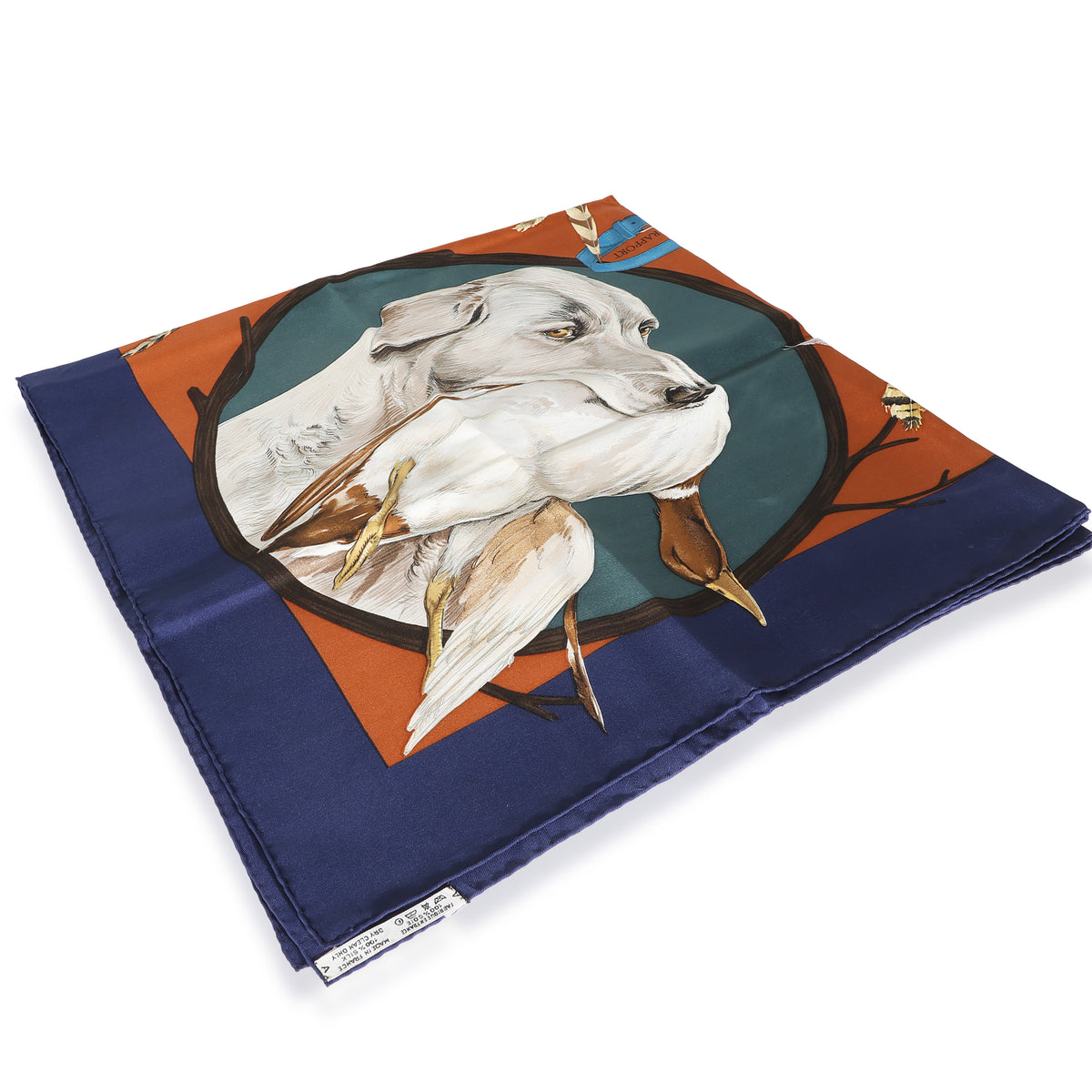 Navy Multicolor Silk Chien Au Rapport Scarf 90