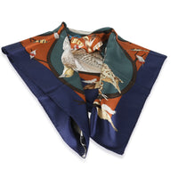 Navy Multicolor Silk Chien Au Rapport Scarf 90