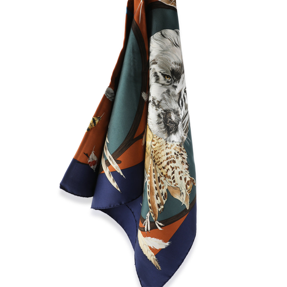 Navy Multicolor Silk Chien Au Rapport Scarf 90