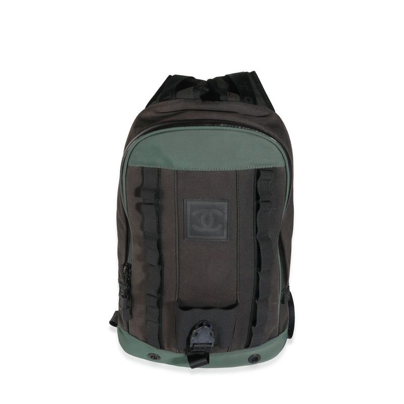 Black Green Nylon Sports Line Backpack