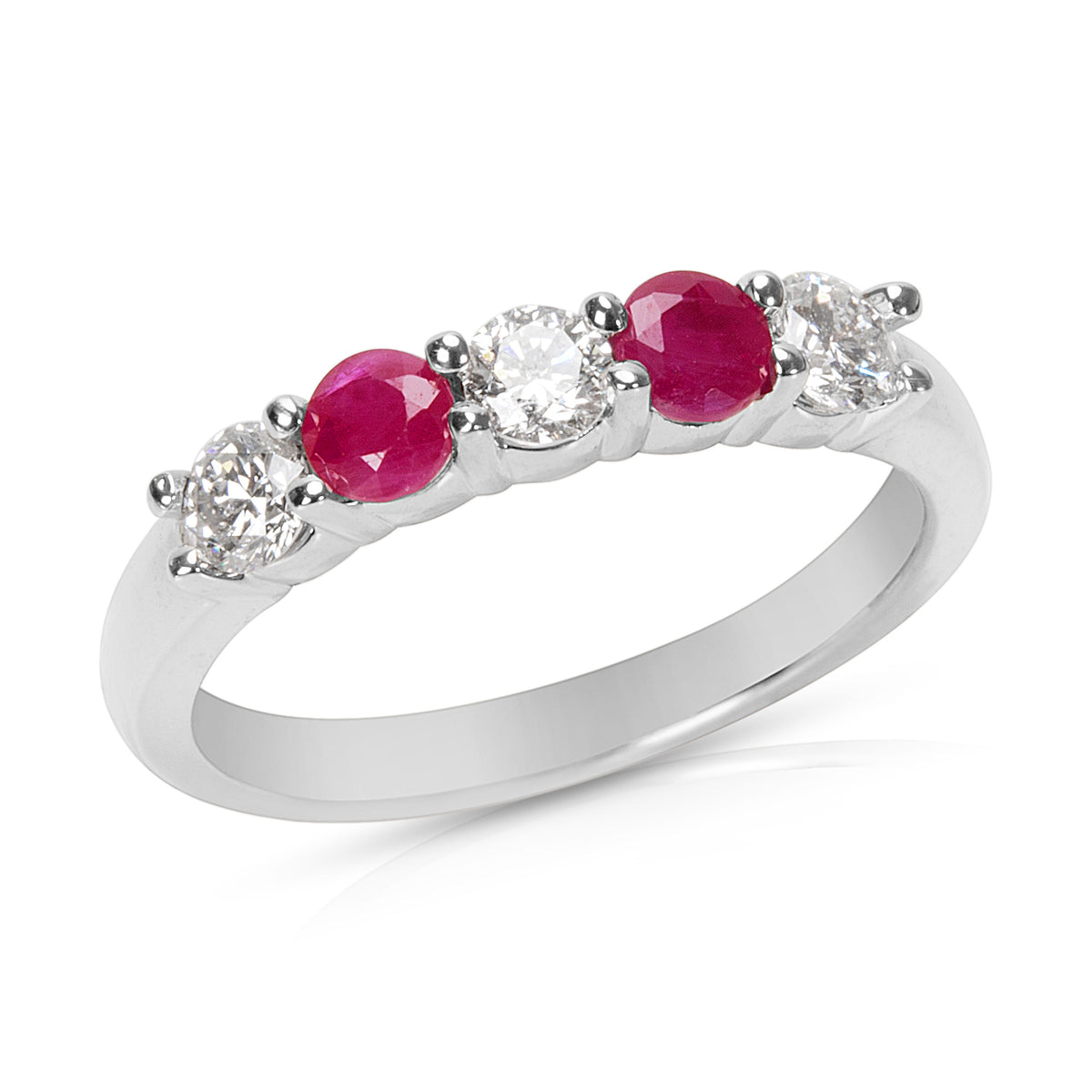 BRAND NEW Diamond & Ruby 5-Stone Band in 14K White Gold (0.62 CTW)