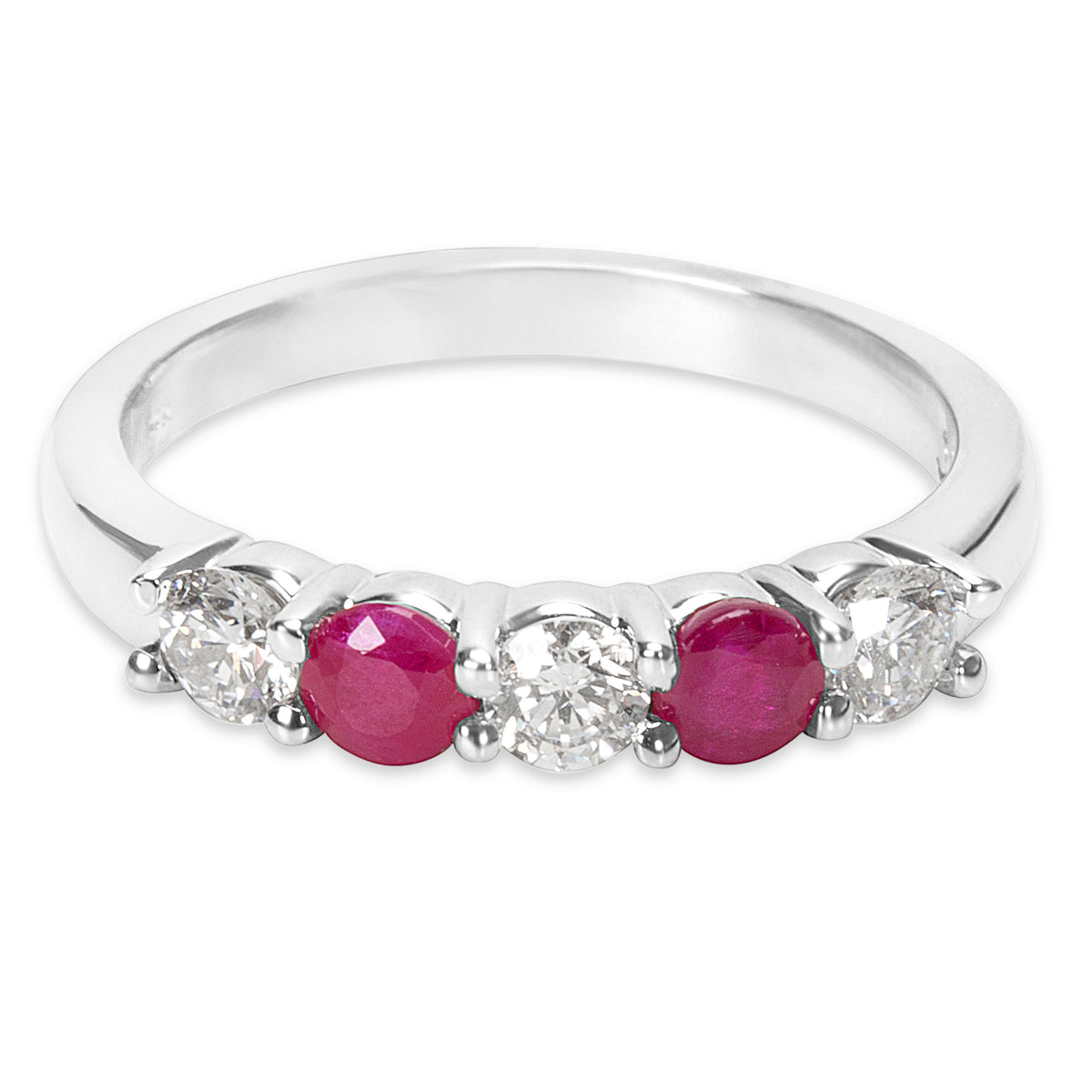 BRAND NEW Diamond & Ruby 5-Stone Band in 14K White Gold (0.62 CTW)