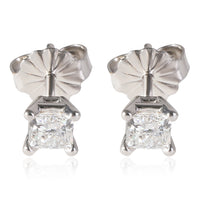 GIA Certified Princess Cut Diamond Stud Earrings in 14K White Gold D-F/I2 0.52CT