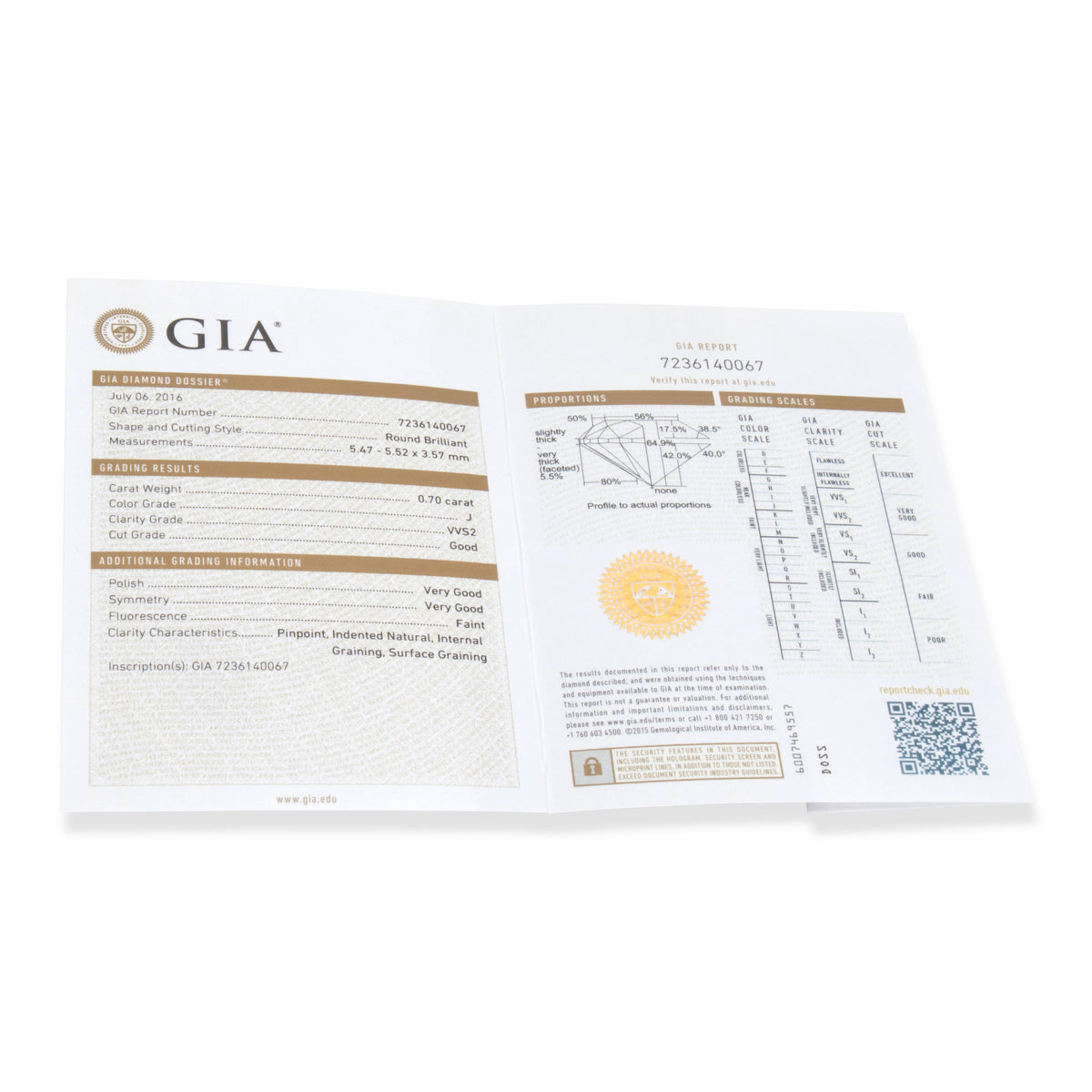 GIA Certified 0.63 Ct Round cut J VVS2 Loose Diamond