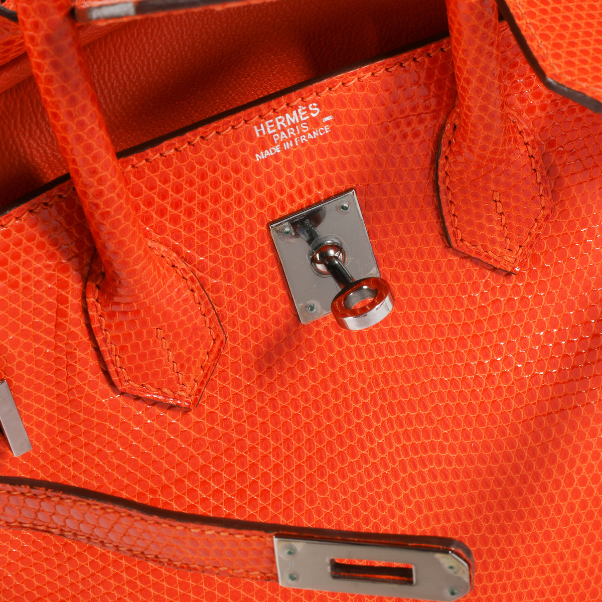 Hermès Tangerine Shiny Lizard Birkin 25 PHW