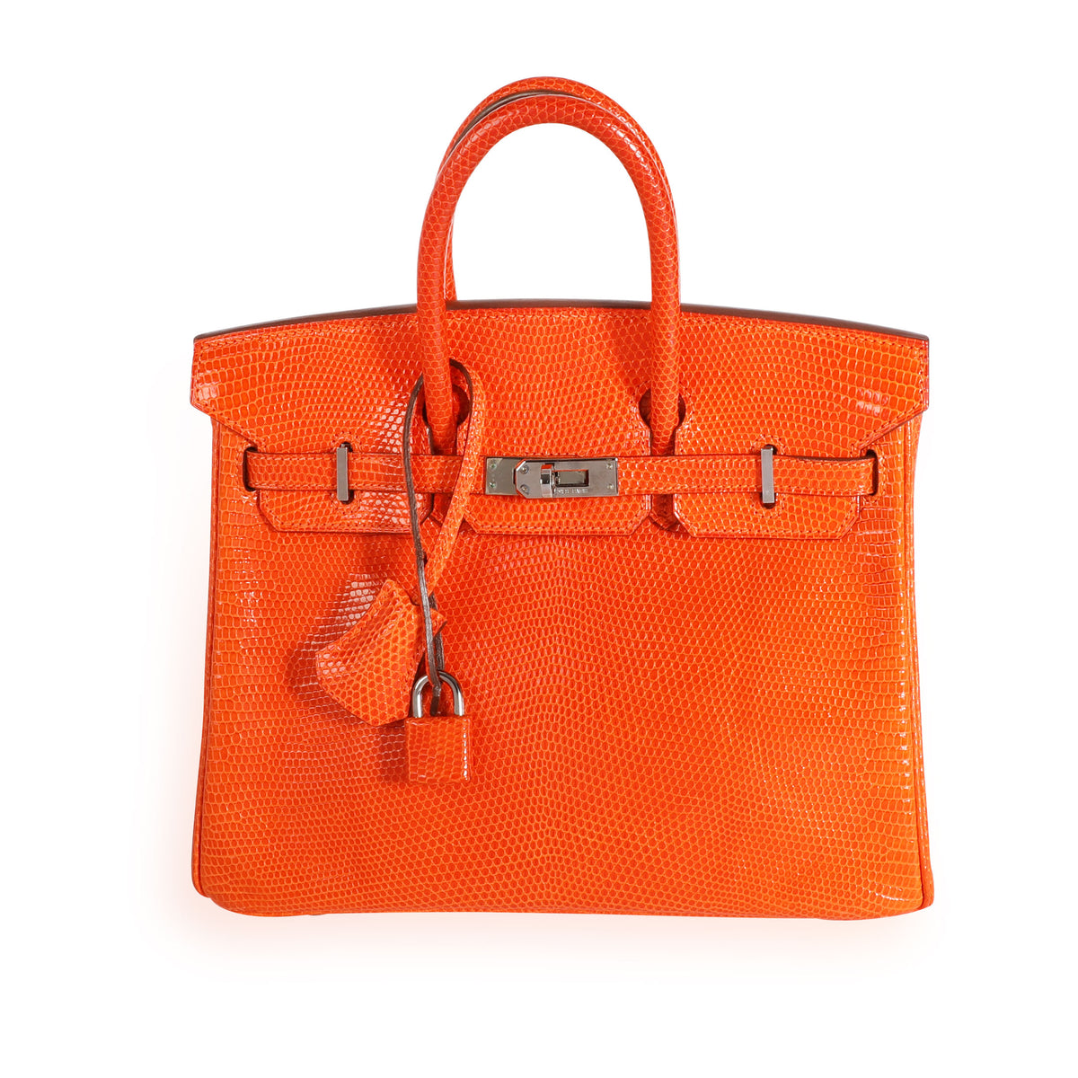 Hermès Tangerine Shiny Lizard Birkin 25 PHW