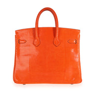 Hermès Tangerine Shiny Lizard Birkin 25 PHW