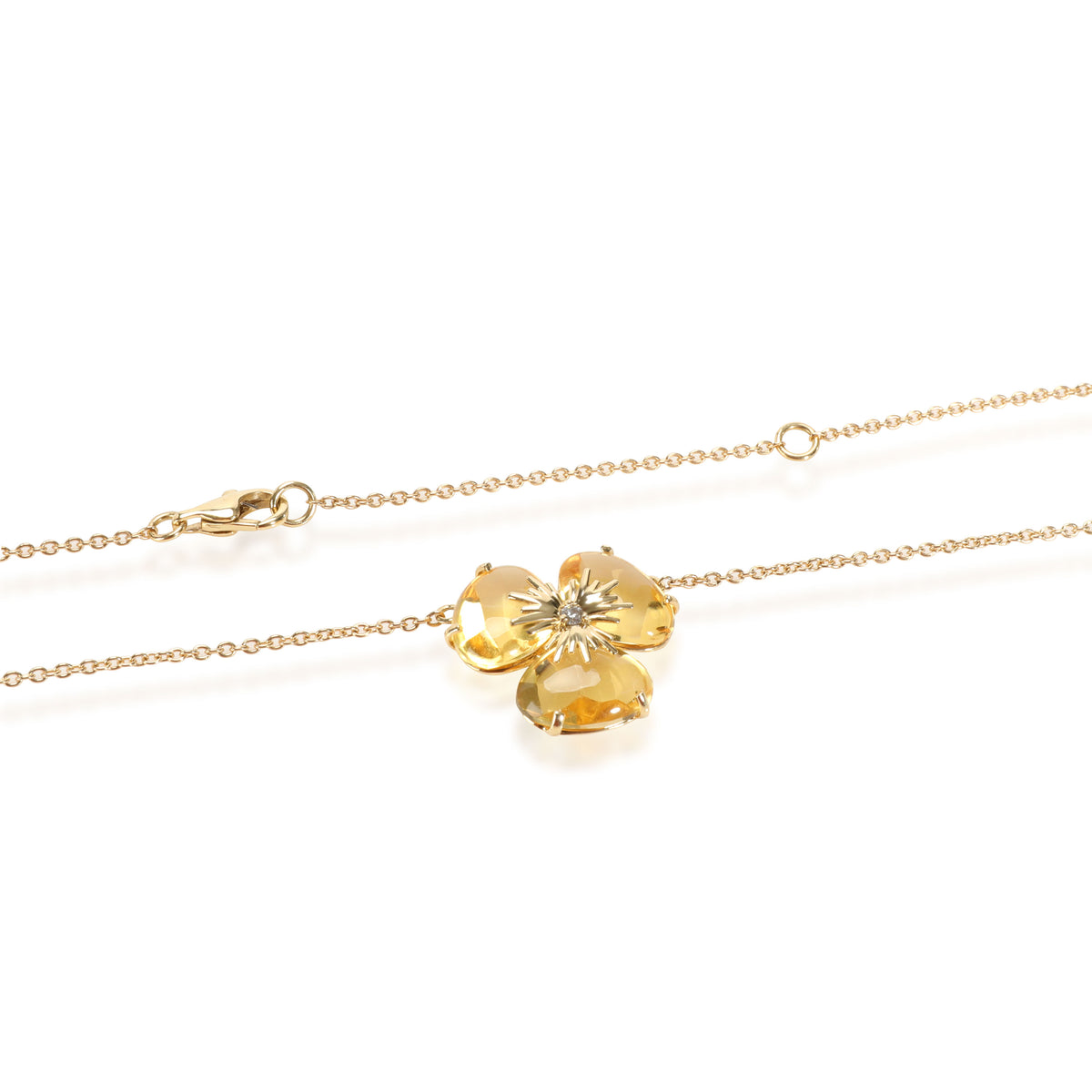 Citrine Diamond Flower Necklace in 18K Yellow Gold 0.02 CTW