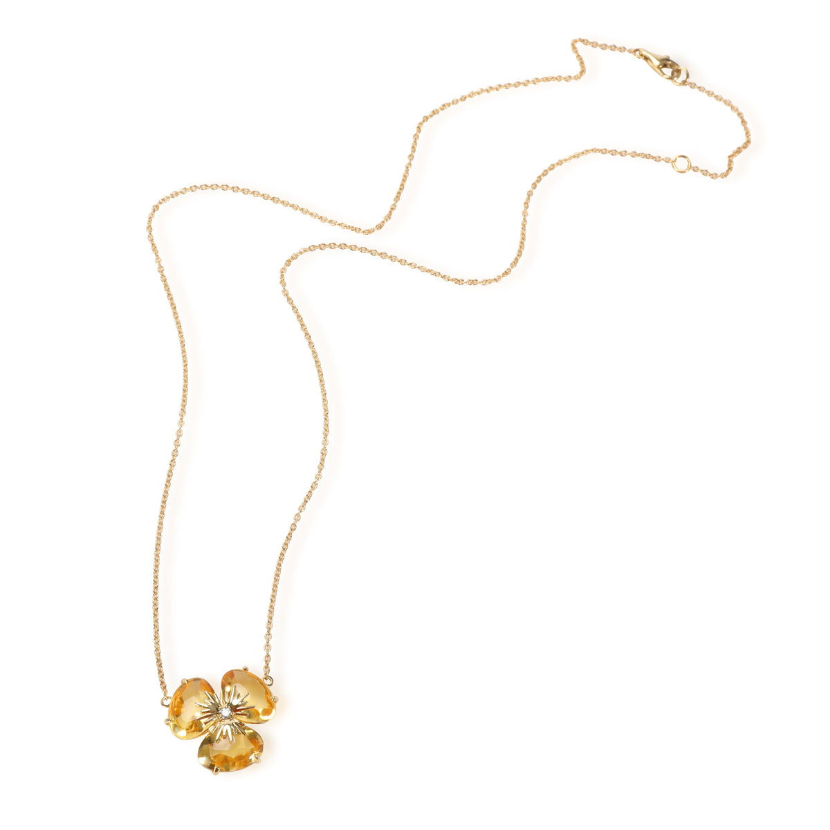 Citrine Diamond Flower Necklace in 18K Yellow Gold 0.02 CTW