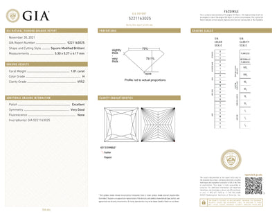 GIA Certified 1.01 Ct Princess cut H VVS2 Loose Diamond