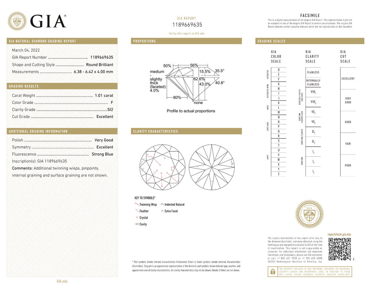 GIA Certified 1.01 Ct Round cut F SI2 Loose Diamond