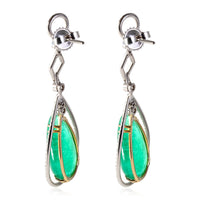 Cabochon Emerald Diamond Earrings in 14KT Yellow Gold & Platinum 1.20 CTW