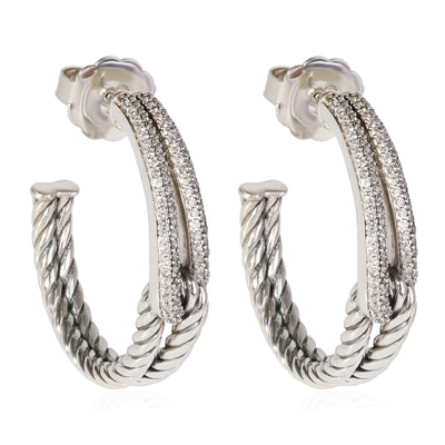 David Yurman Single Loop Labyrinth Diamond Earrings in Sterling Silver 0.43 CTW