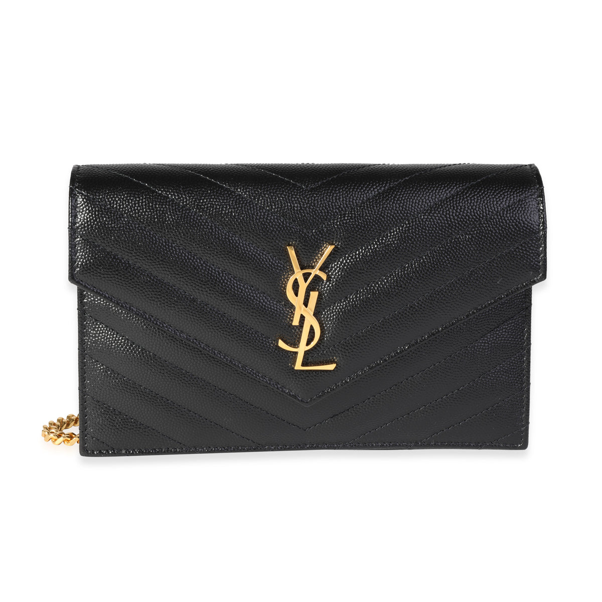 Saint Laurent Black Grain De Poudre Envelope Chain Wallet