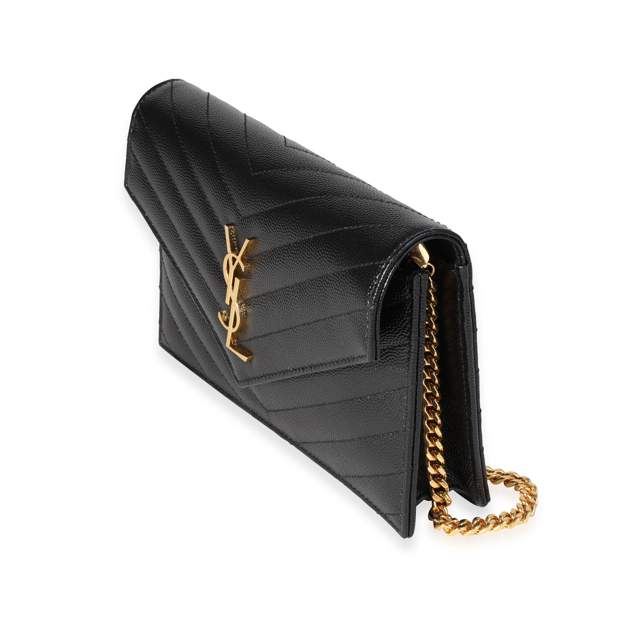 Saint Laurent Black Grain De Poudre Envelope Chain Wallet