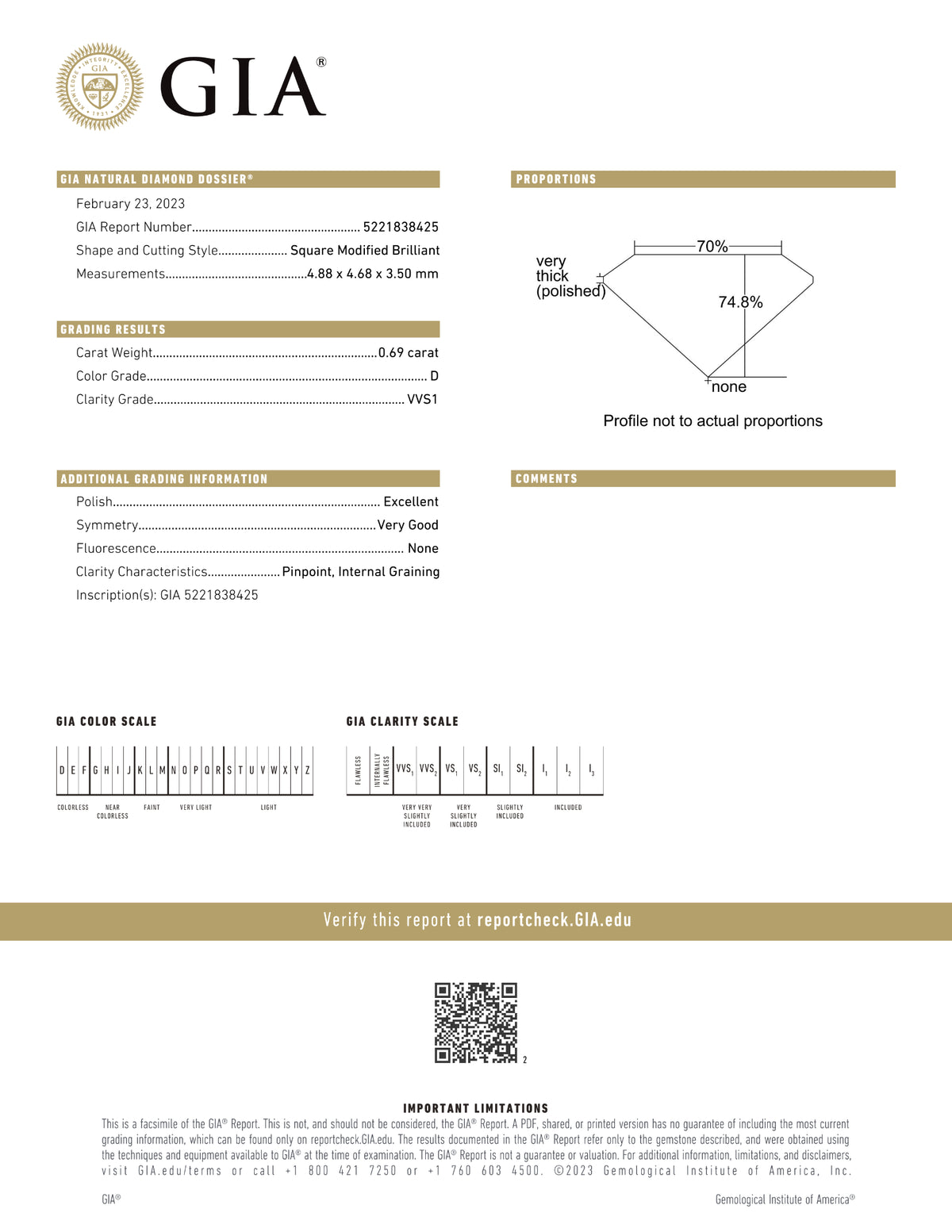 GIA Certified 0.69 Ct Princess cut D VVS1 Loose Diamond