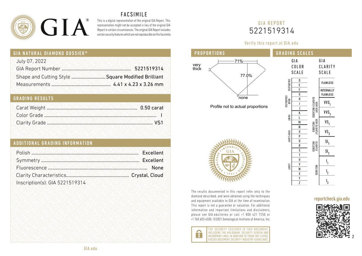 GIA Certified 0.50 Ct Princess cut I VS1 Loose Diamond