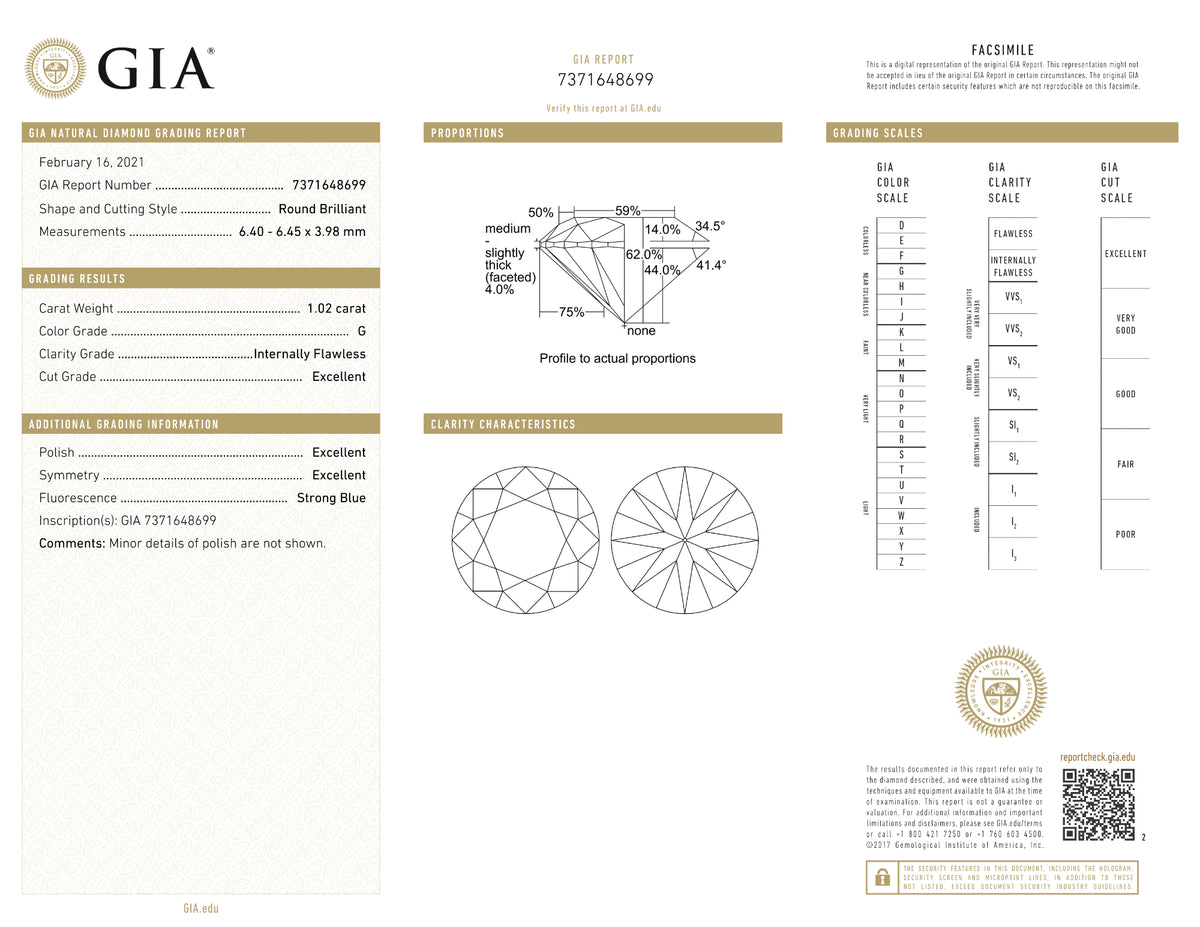 GIA Certified 1.02 Ct Round cut G IF Loose Diamond