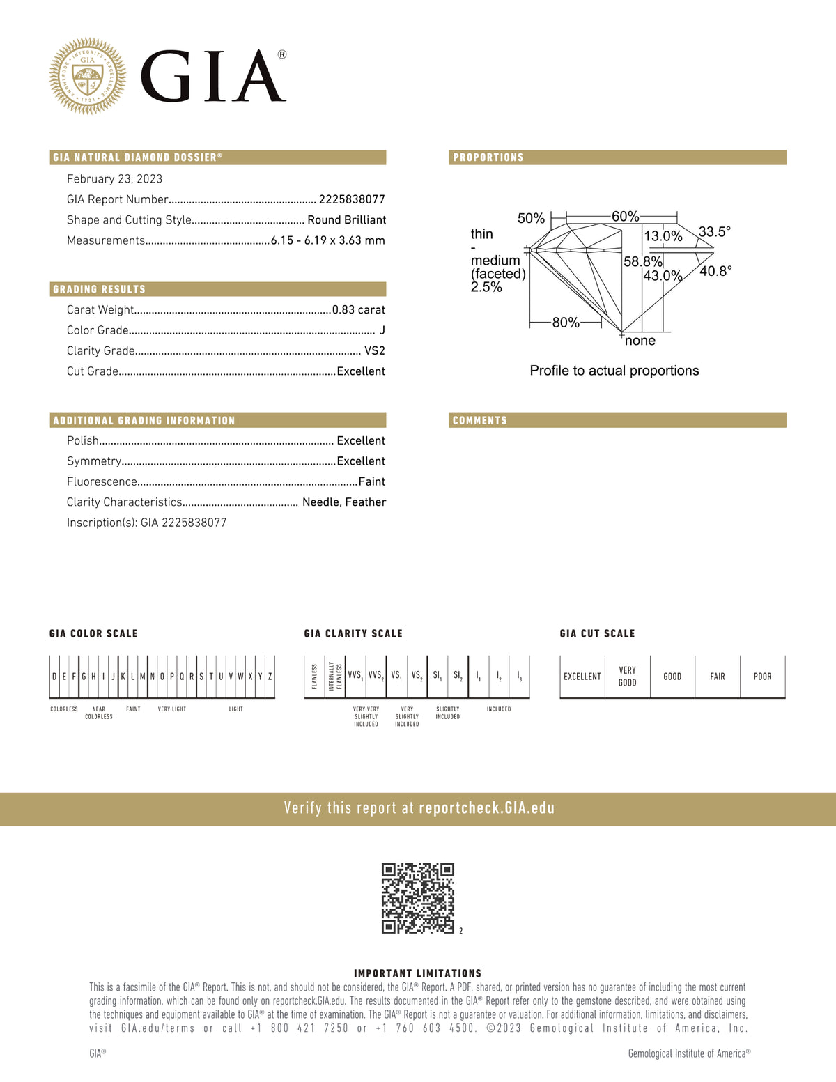 GIA Certified 0.83 Ct Round cut J VS2 Loose Diamond