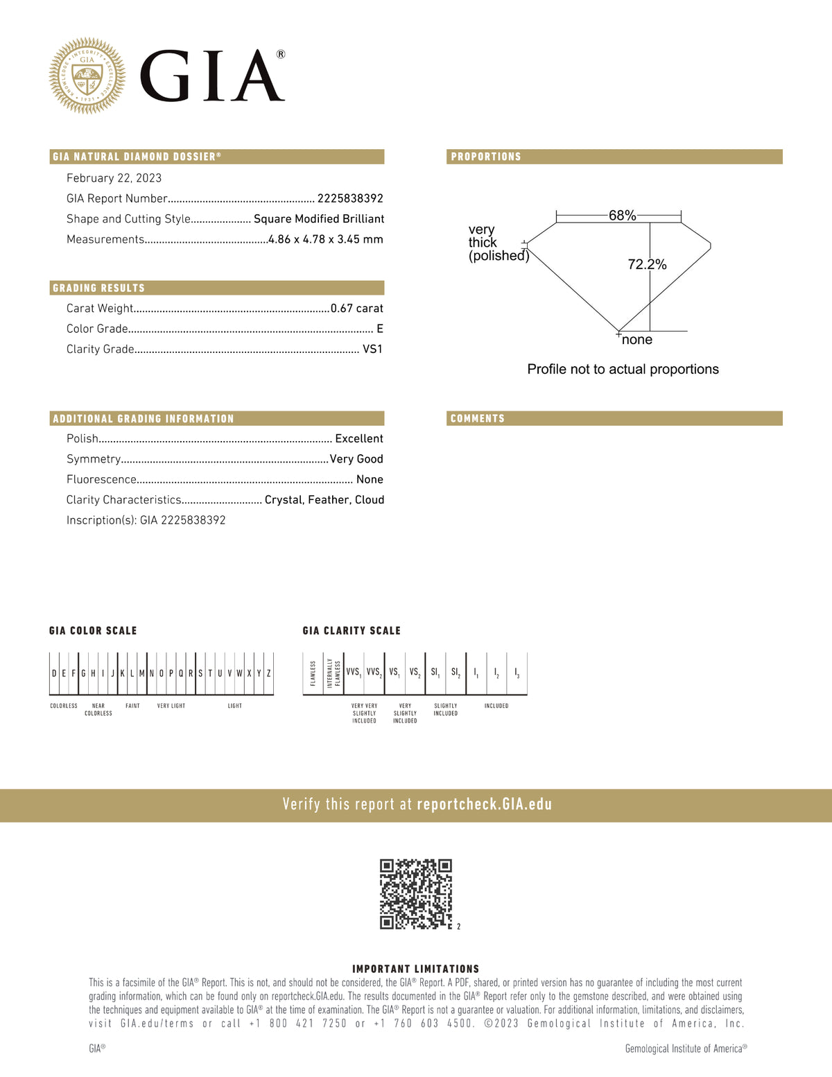 GIA Certified 0.67 Ct Princess cut E VS1 Loose Diamond