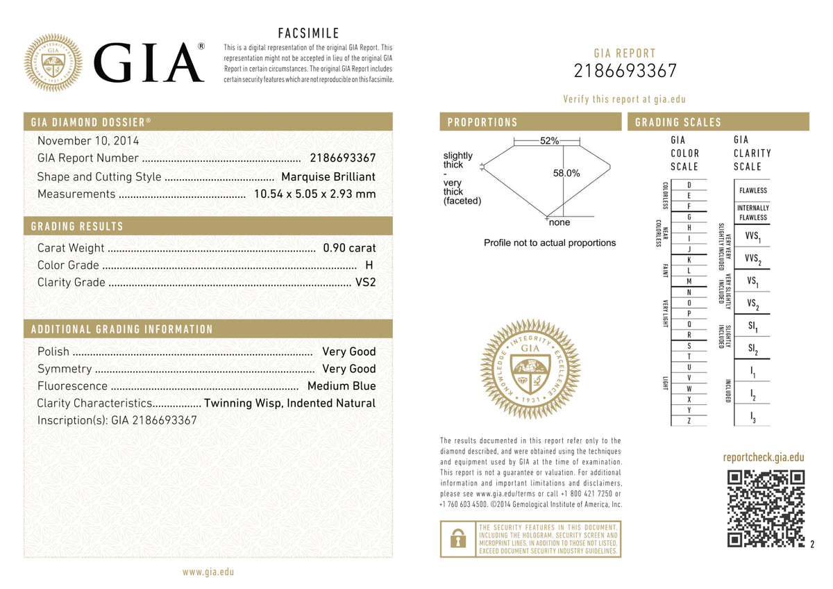 GIA Certified 0.90 Ct Marquise cut H VS2 Loose Diamond