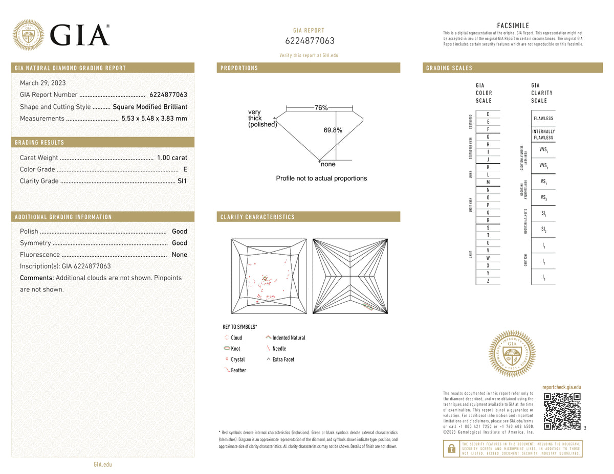 GIA Certified 1.00 Ct Princess cut E SI1 Loose Diamond