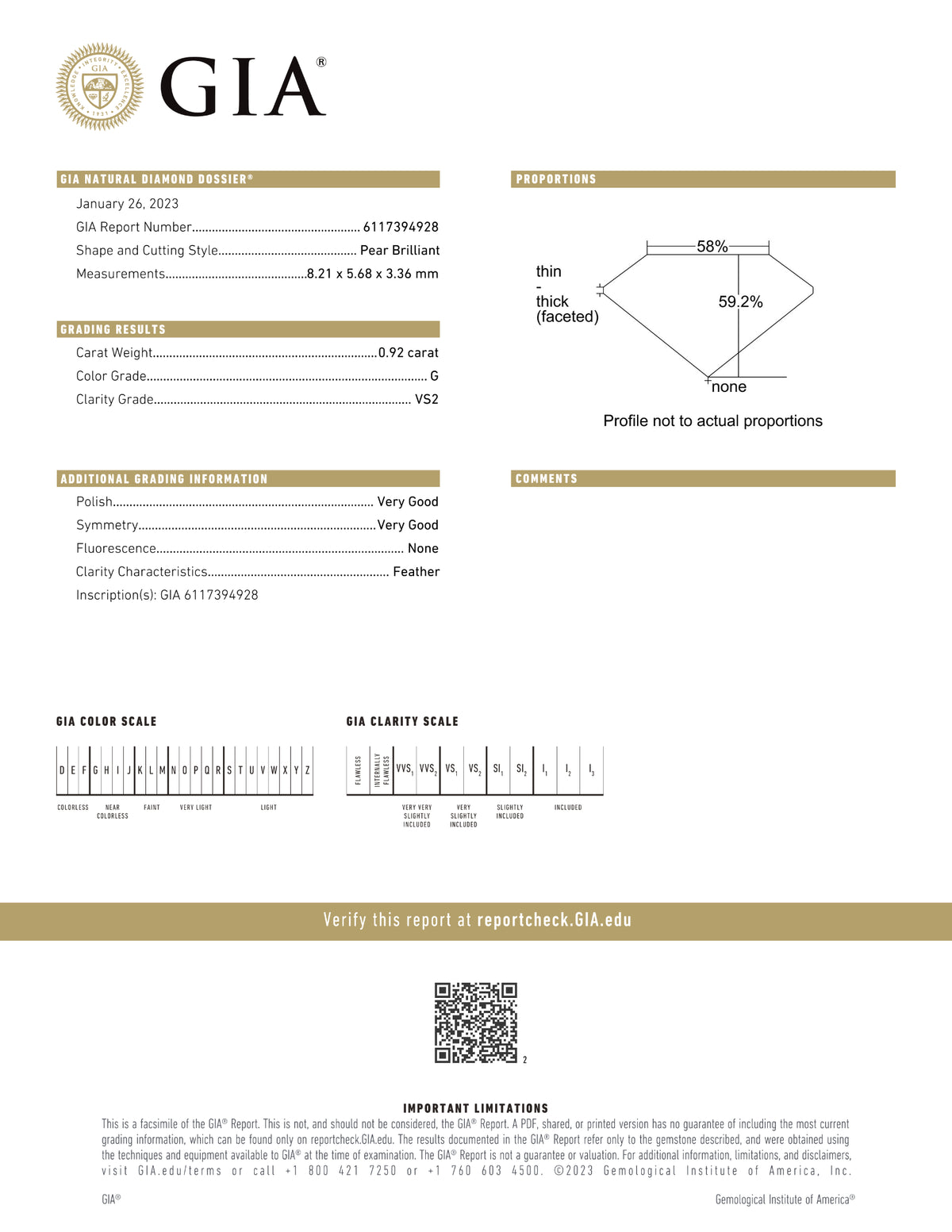 GIA Certified 0.92 Ct Pear cut G VS2 Loose Diamond