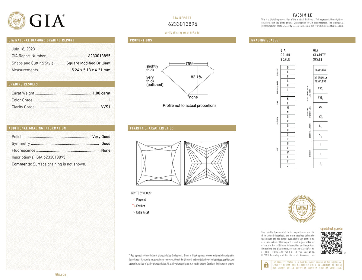 GIA Certified 1.00 Ct Princess cut I VVS1 Loose Diamond