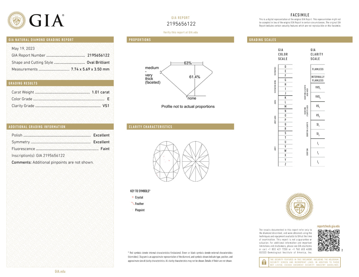 GIA Certified 1.01 Ct Oval cut E VS1 Loose Diamond